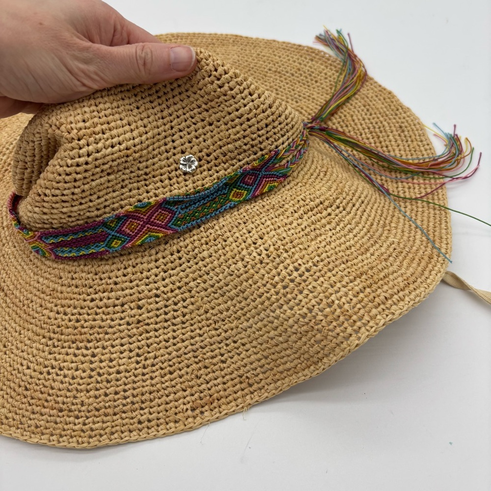 Flora Bella Floppy Raffia Sun Hat with Colorful Woven Band - Picture 3 of 7
